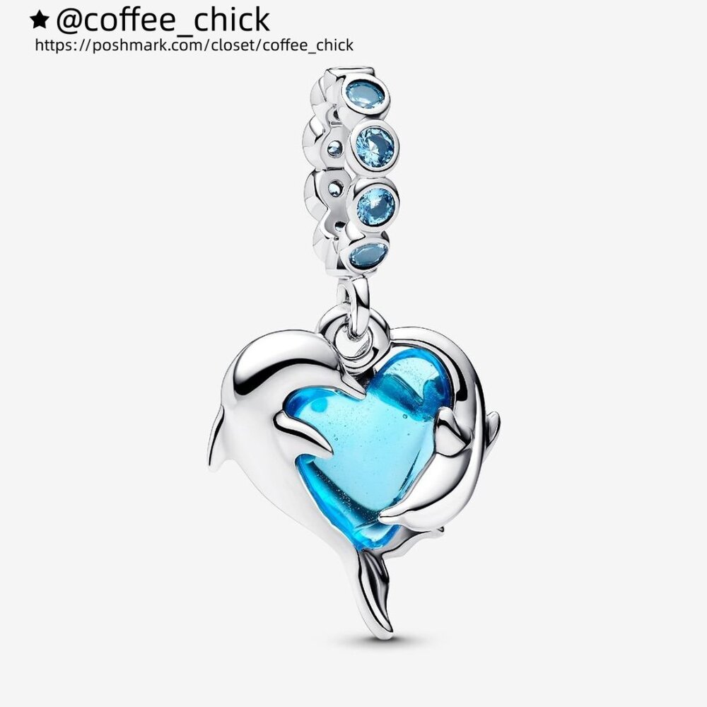 Pandora Blue Murano Glass Dolphins Dangle Charm